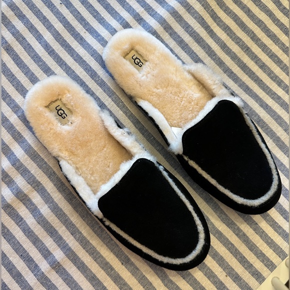 UGG Lane Black Suede Slippers - Picture 2 of 8